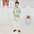Boys Stunning Patched Elegance with Blue and White Kurta