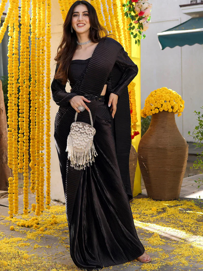 Black Pleated Saree