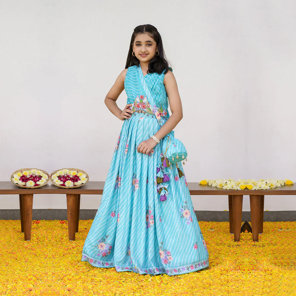 Celestial Sapphire Blue Ghagra Choli for Girls