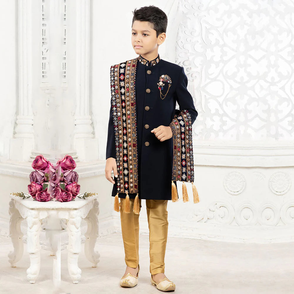 Dapper Designer Black Sherwani for Kids