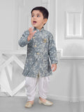 Sophisticated Grey Asymmetric Sherwani Dhoti Set