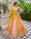 Multi-Color Embellished Lehenga Choli with Vibrant Yellow Dupatta