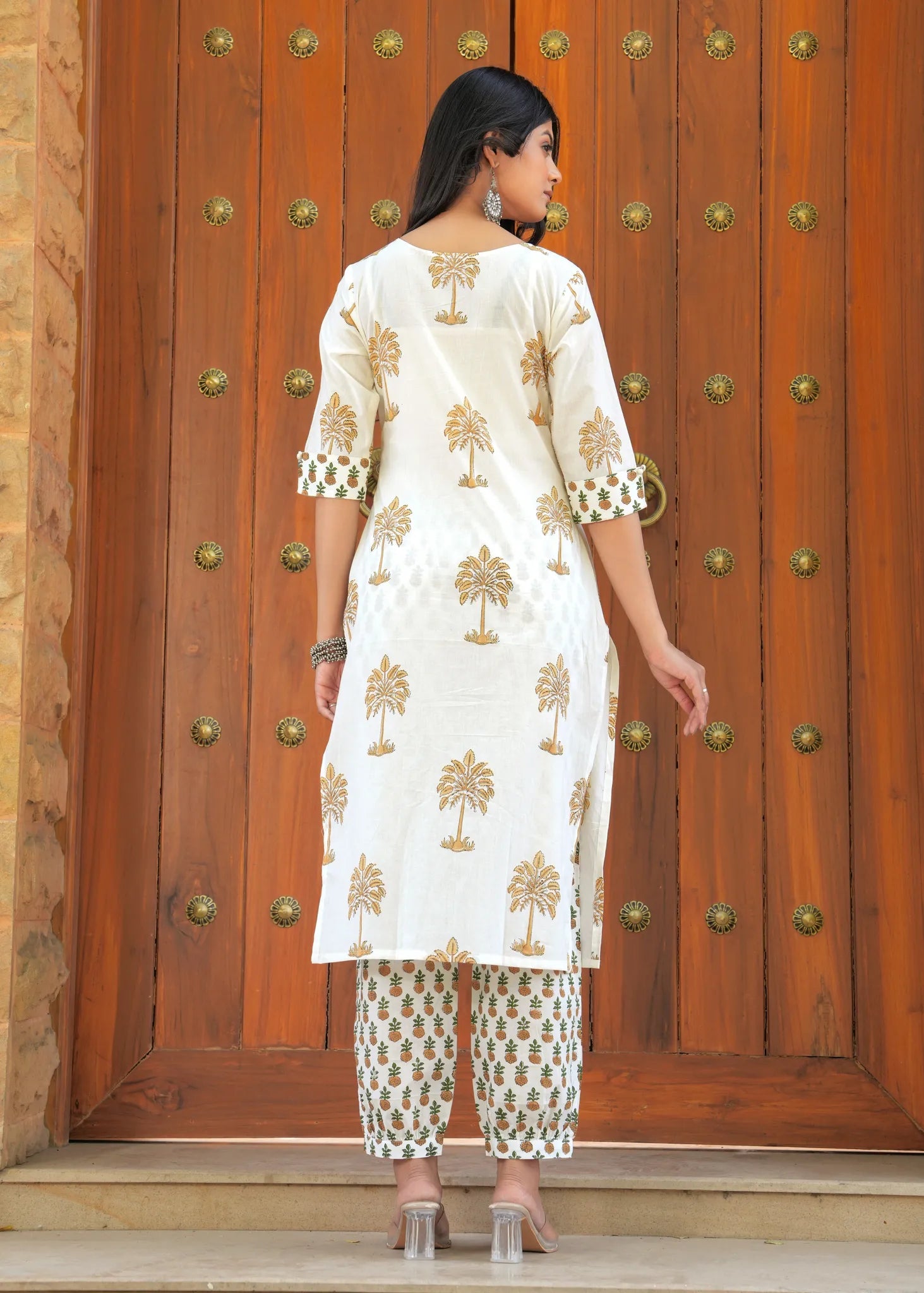 Palm Tree Block Print Kurta Salwar Set