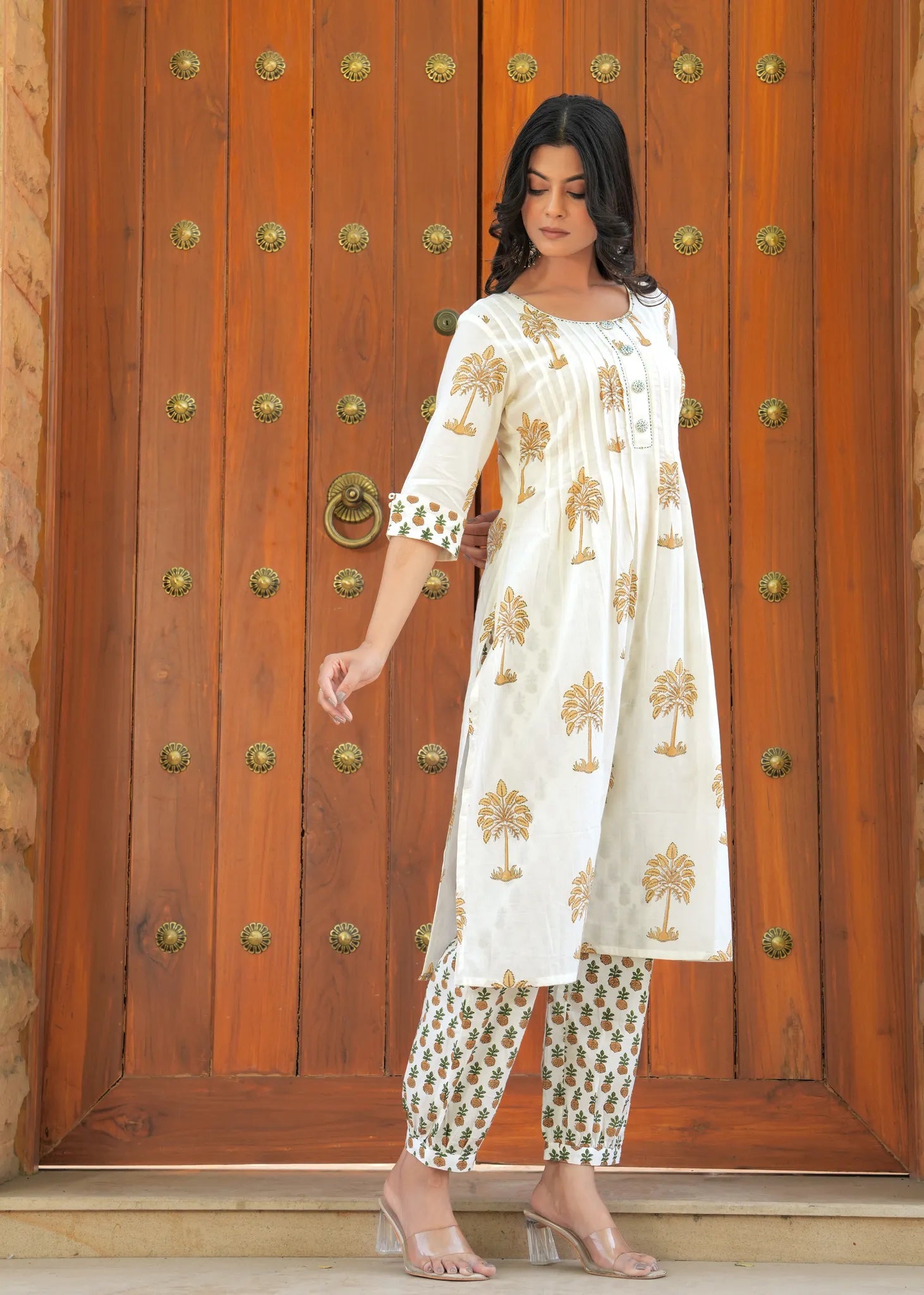 Palm Tree Block Print Kurta Salwar Set