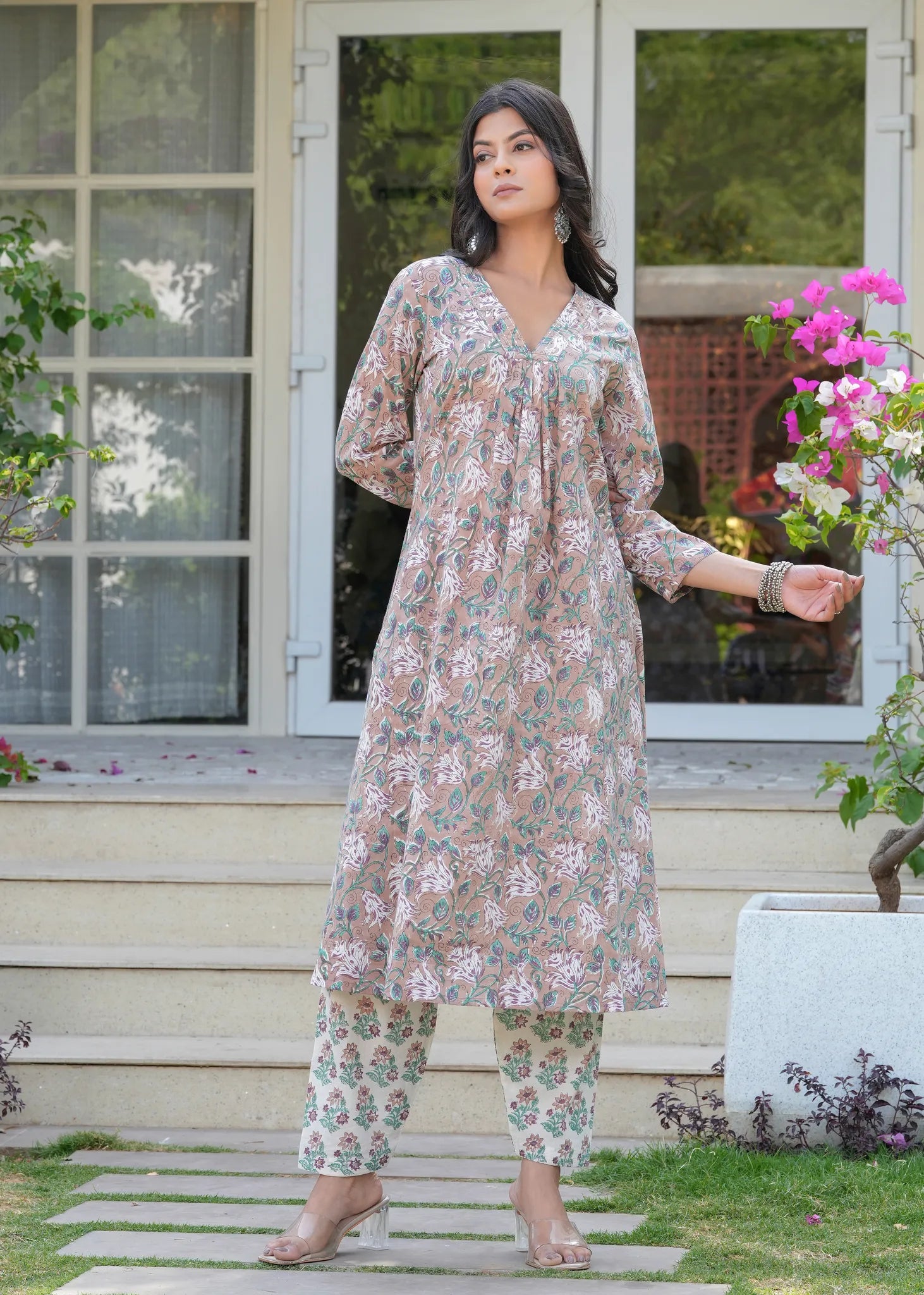 Palm Tree Block Print Kurta Salwar Set