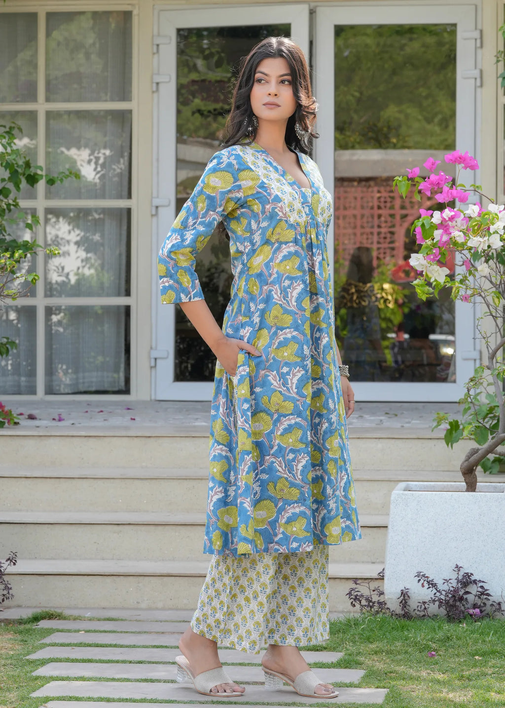 Bagru Print Black Kohl A-Line Kurta Set
