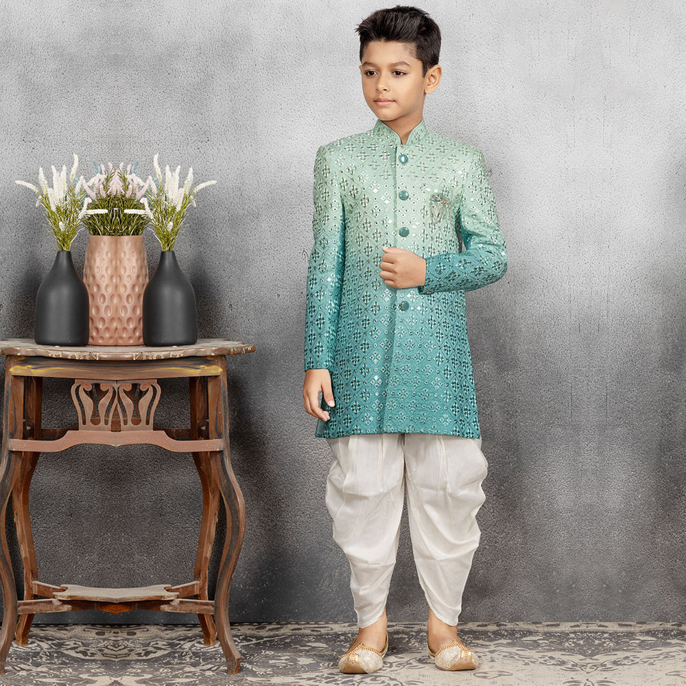 Classic Maroon Kurta Set For Boys With Sequinned Jacket