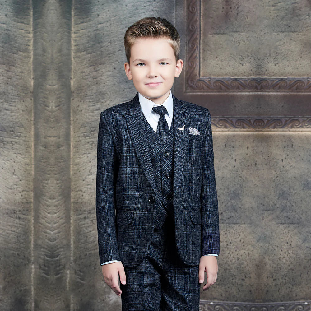 Timeless Checkered Boys Caridi Black Check Suit