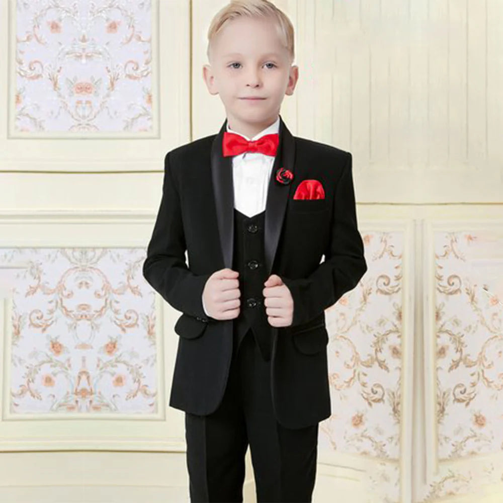 Black Solid Suit Ensemble with Crisp White Shirt for Boys